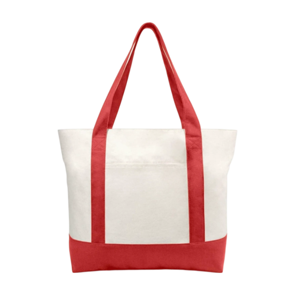 Heavy Duty Cotton Canvas Boat Tote Bag with Front Pocket and Zipper Top