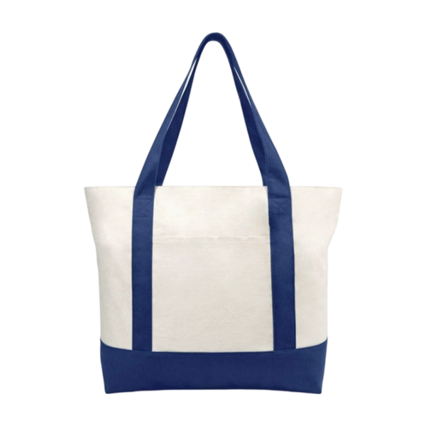 Heavy Duty Cotton Canvas Boat Tote Bag with Front Pocket and Zipper Top