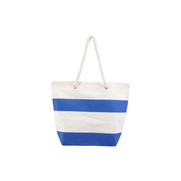 Striped Canvas Tote Bag with 22" Decorative Rope Handles