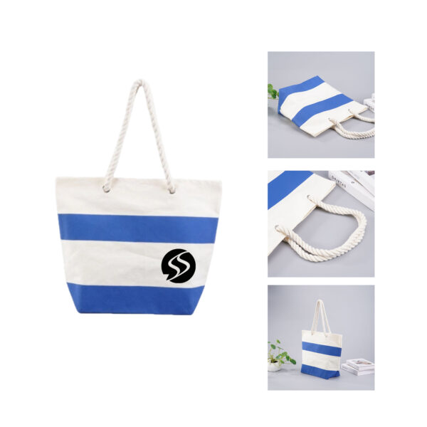 Striped Canvas Tote Bag with 22" Decorative Rope Handles
