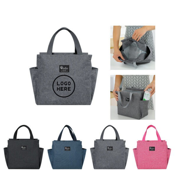 Cation Material Lunch Cooler Bag with Aluminum Foil Insulation and Side Pockets