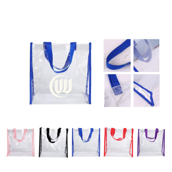 Heavy PVC Clear Stadium Tote Bag with Black Web Trim and 21" Handles