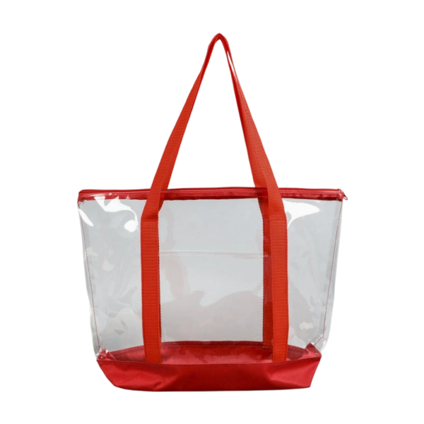 Clear PVC Shopping Tote Bag with 600D Trim, Zipper Top, and Front Pocket
