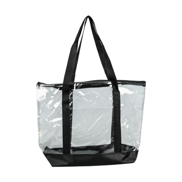 Clear PVC Shopping Tote Bag with 600D Trim, Zipper Top, and Front Pocket