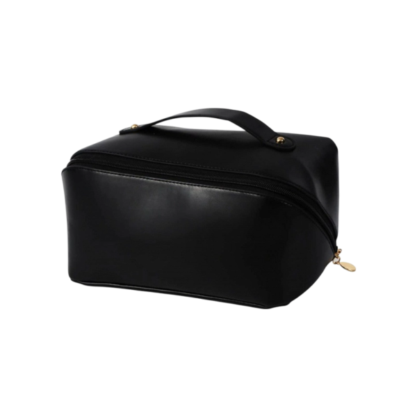 Waterproof PU Leather Cosmetic Bag with Multiple Pockets and Two-Way Zippers