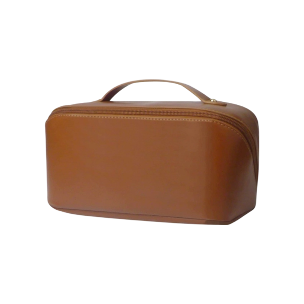 Waterproof PU Leather Cosmetic Bag with Multiple Pockets and Two-Way Zippers