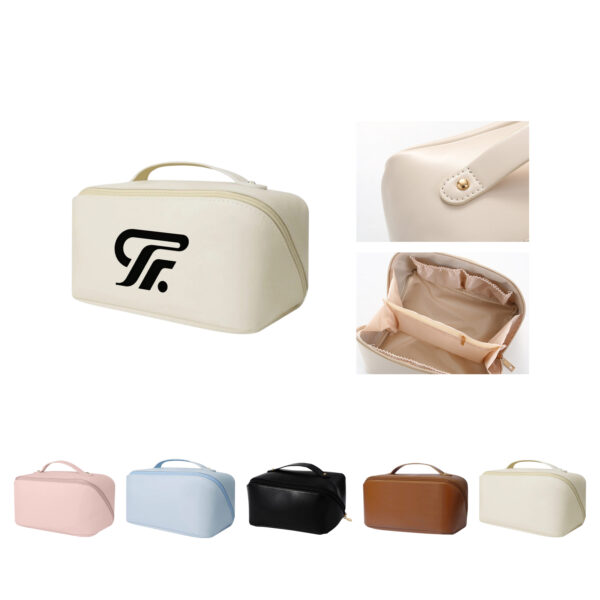 Waterproof PU Leather Cosmetic Bag with Multiple Pockets and Two-Way Zippers