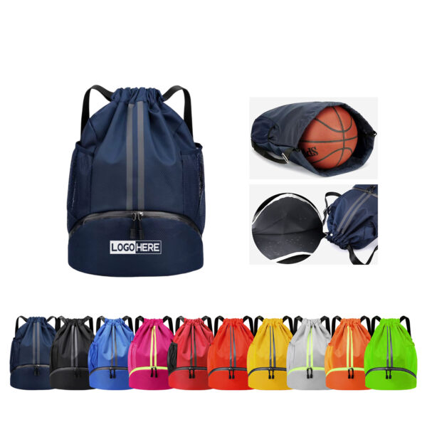 Oxford Fabric Drawstring Backpack with Waterproof Pocket and Shoe Compartment