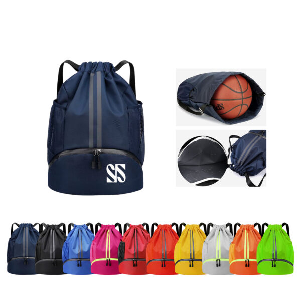 Oxford Fabric Drawstring Backpack with Waterproof Pocket and Shoe Compartment