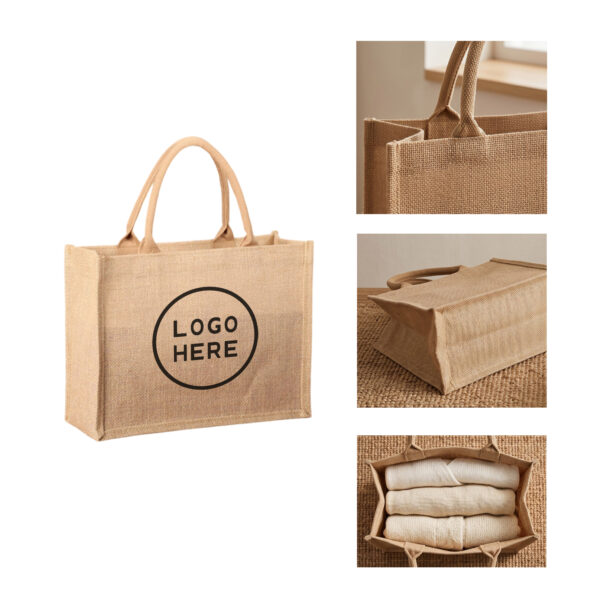 SPL44 100% Natural Jute Tote Bag with Reinforced Handles and Bottom Insert Gusset