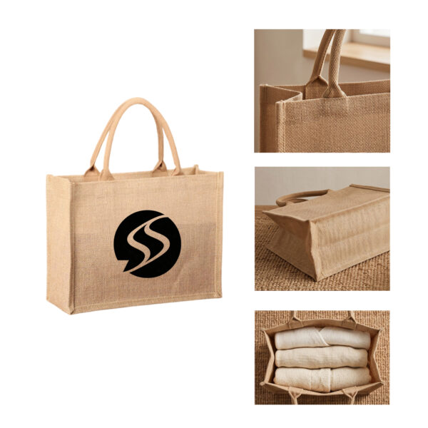 SPL44 100% Natural Jute Tote Bag with Reinforced Handles and Bottom Insert Gusset