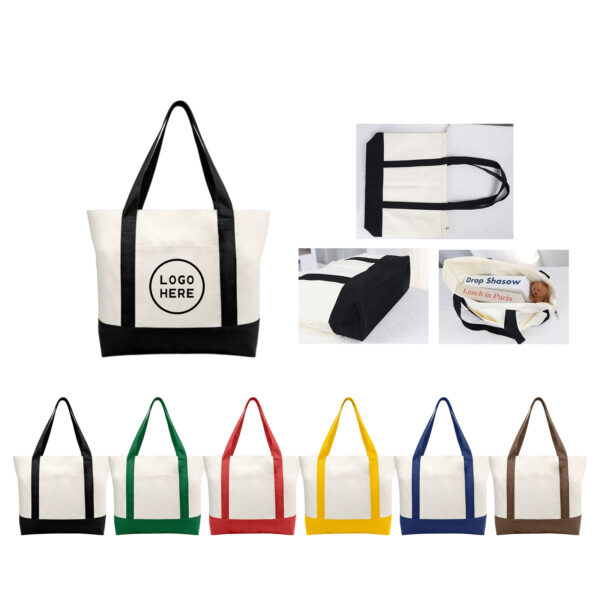 Two-Tone Cotton Canvas Boat Tote Bag