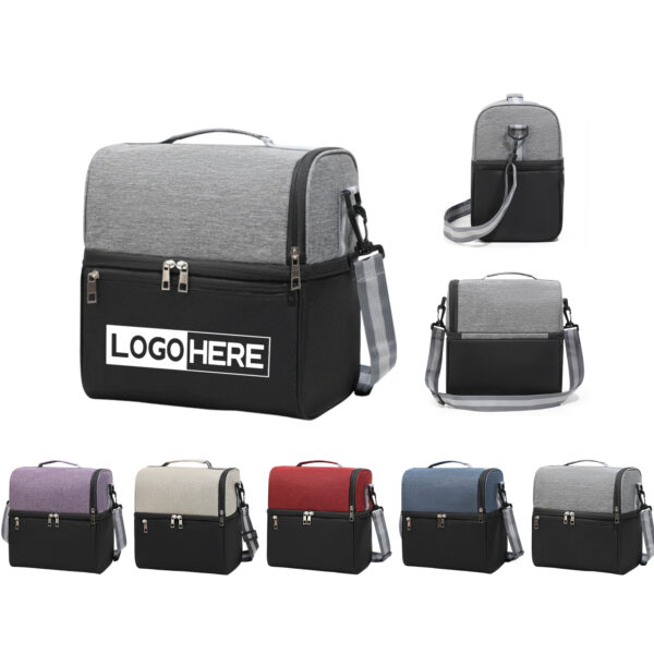 SPL114 Oxford Double-Layer Insulated Lunch Bag with Multiple Compartments