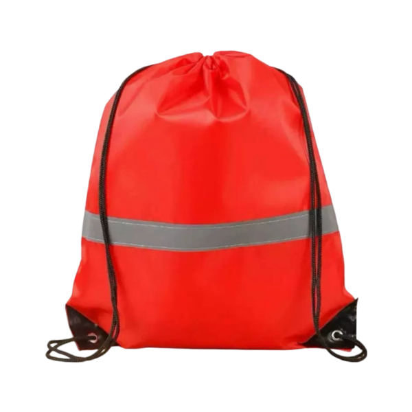 Reflective Polyester Drawstring Backpack with PU Leather