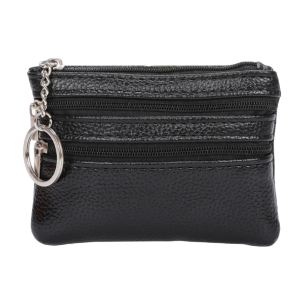 Mini Coin Purse With Three Zipper Pockets