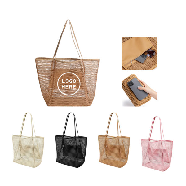 SPL227 Spacious Mesh Beach Tote with Polyester Base