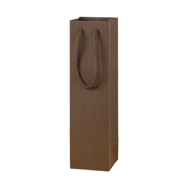 Single Bottle Kraft Paper Wine Carrier with Rope Handles