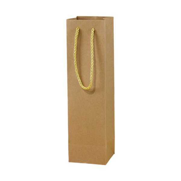 Single Bottle Kraft Paper Wine Carrier with Rope Handles
