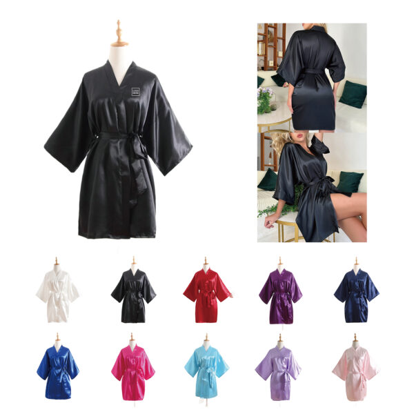 SPL340 Women's Knee-Length Faux Silk Kimono Robe with Sash
