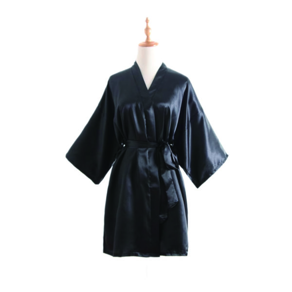 Women's Knee-Length Faux Silk Kimono Robe with Sash