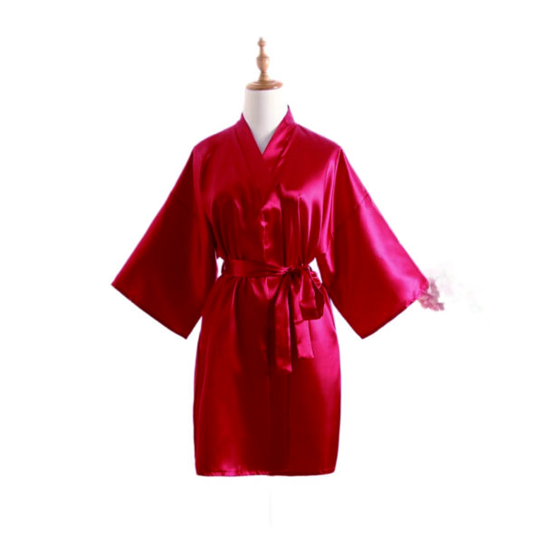 Women's Knee-Length Faux Silk Kimono Robe with Sash