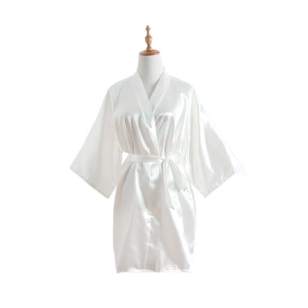 Women's Knee-Length Faux Silk Kimono Robe with Sash