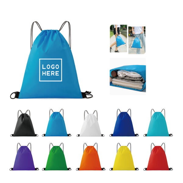 SPL375 210D Polyester Drawstring Sports Bag with Leather Trim