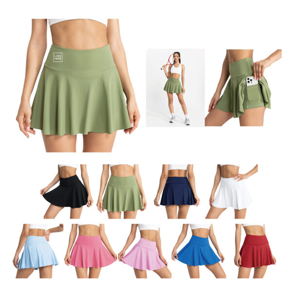 SPL381 High-Waisted Pleated Tennis Skirt with Pockets