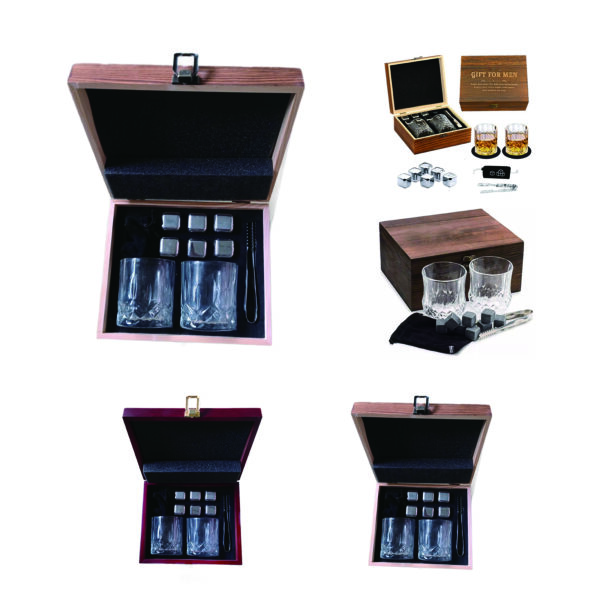 PTPJML1383 Whiskey Glass Gift Set with Natural Granite Stones