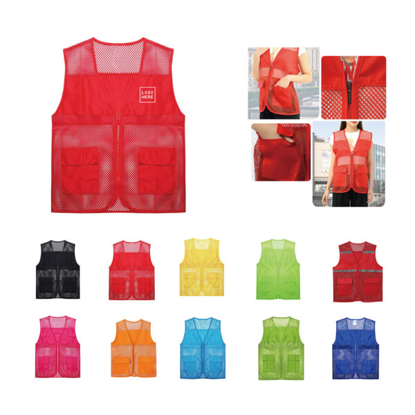 SPL390 Unisex Polyester Mesh Work Vest with Zipper