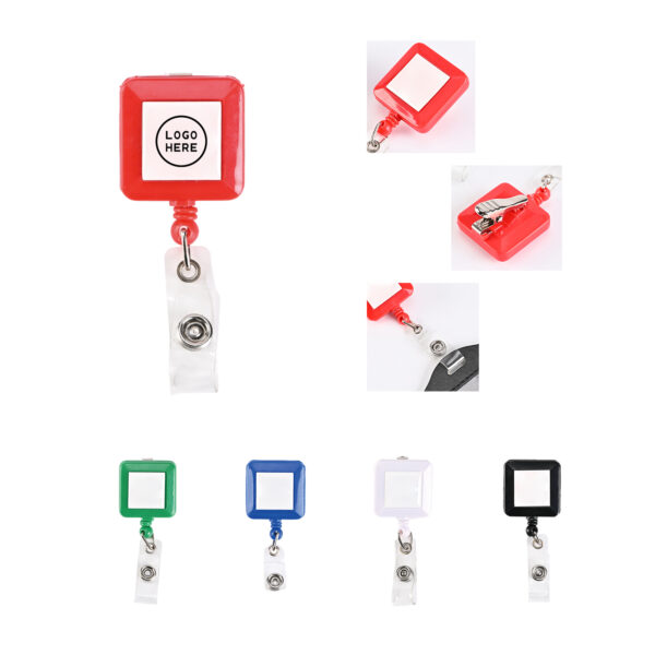 Square Retractable Badge Holder with Metal Clip