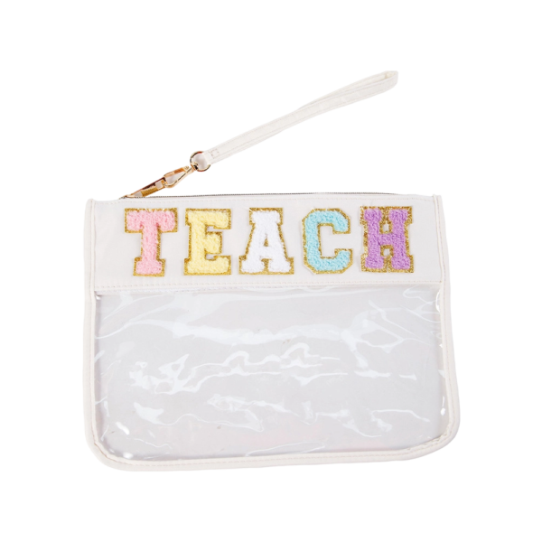Waterproof Transparent PVC Cosmetic Bag with Embroidered Letters