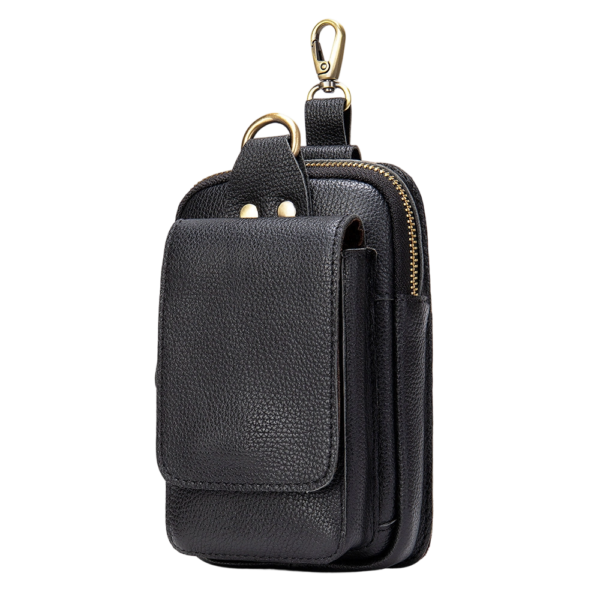 Men's Genuine Leather Mobile Phone Waist Bag with Multiple Compartments