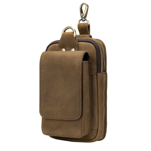 Men's Genuine Leather Mobile Phone Waist Bag with Multiple Compartments
