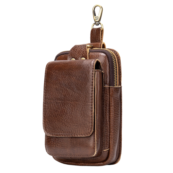Men's Genuine Leather Mobile Phone Waist Bag with Multiple Compartments