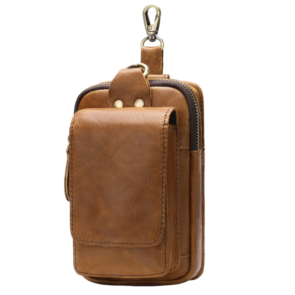 Men's Genuine Leather Mobile Phone Waist Bag with Multiple Compartments