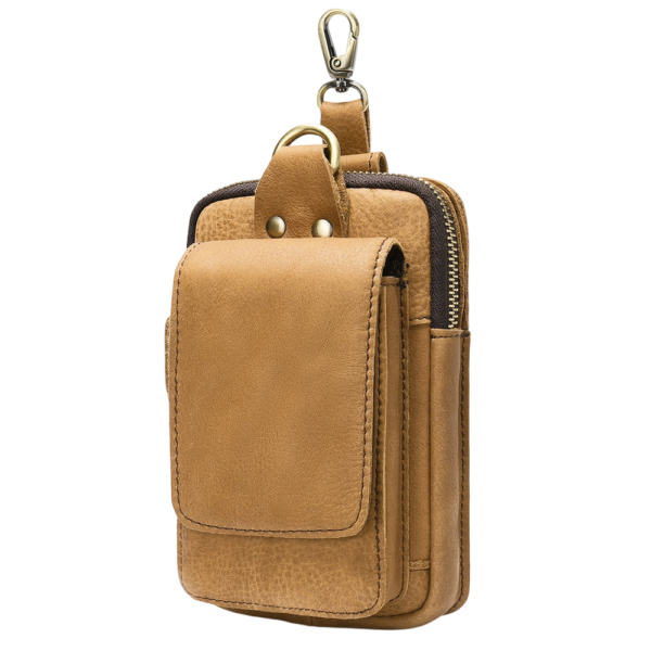 Men's Genuine Leather Mobile Phone Waist Bag with Multiple Compartments
