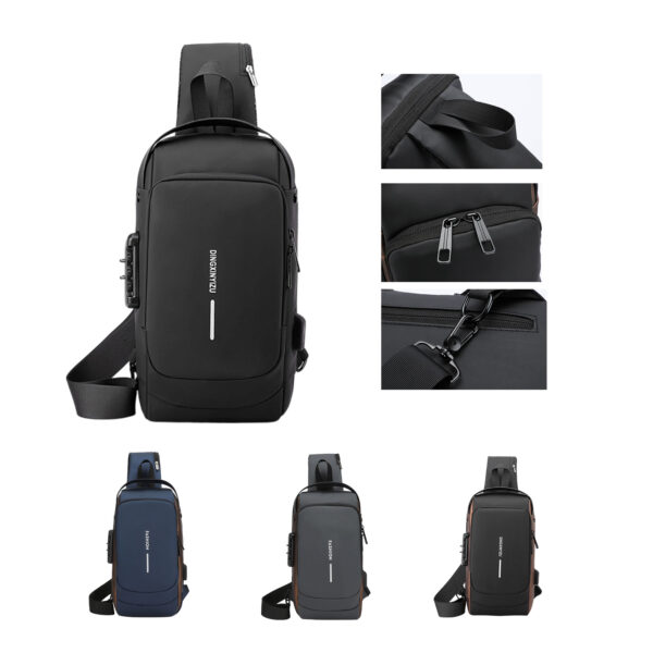 SPL431 Large Capacity Multi-Compartment Men's Chest Bag with USB Interface and Password Lock
