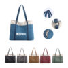Women Canvas Laptop and Shopping Tote Bag with PU Leather Handles