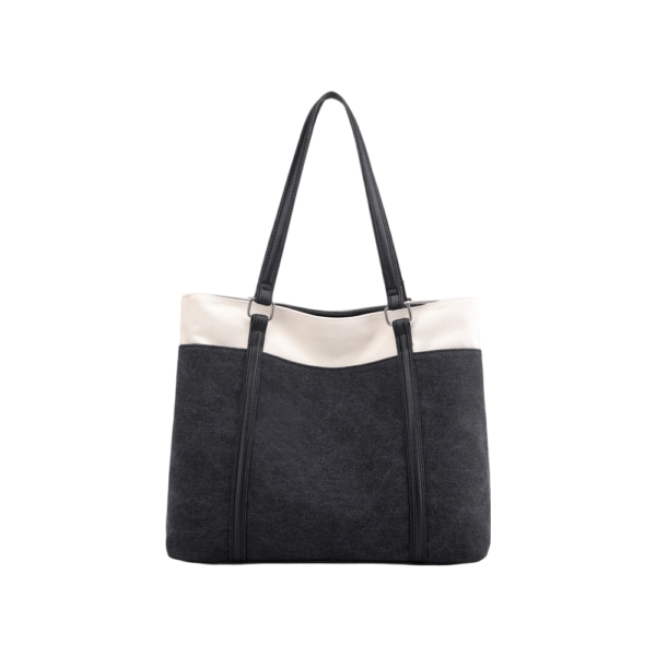Women Canvas Laptop and Shopping Tote Bag with PU Leather Handles