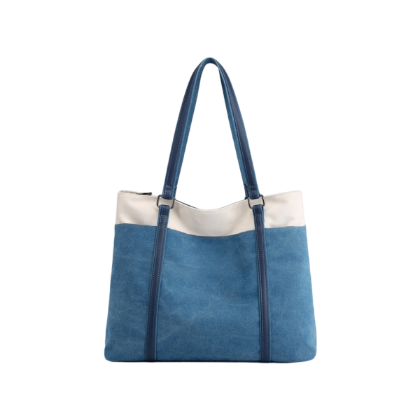 Women Canvas Laptop and Shopping Tote Bag with PU Leather Handles