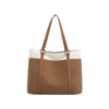 Women Canvas Laptop and Shopping Tote Bag with PU Leather Handles