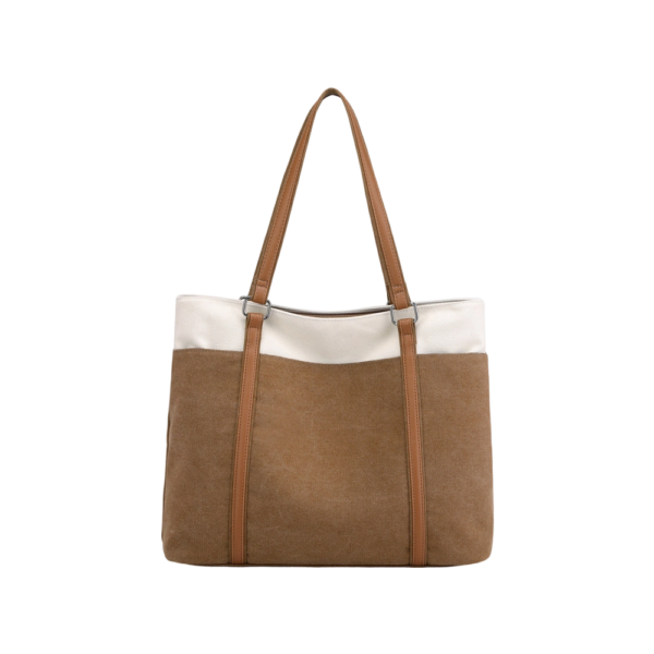Women Canvas Laptop and Shopping Tote Bag with PU Leather Handles