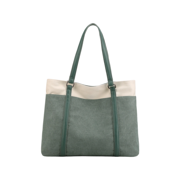 Women Canvas Laptop and Shopping Tote Bag with PU Leather Handles