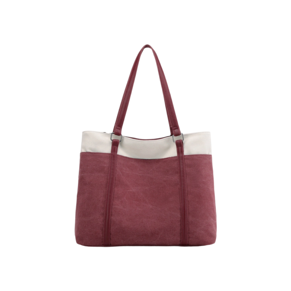 Women Canvas Laptop and Shopping Tote Bag with PU Leather Handles